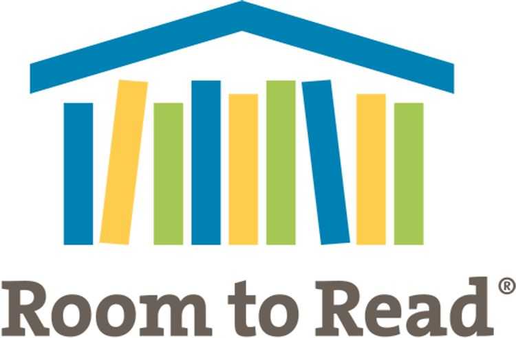 Room to Read's nonprofit logo includes symbols of books.