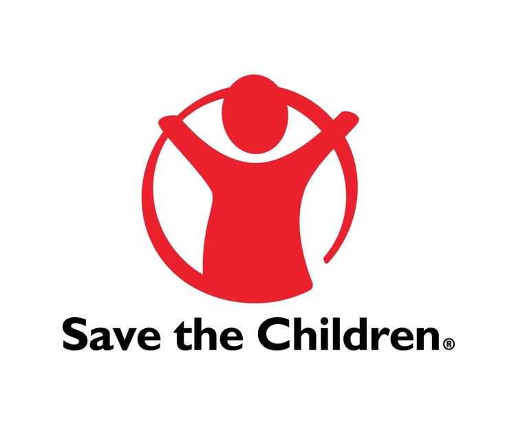 Save the Children includes a silhouette of an image in red above the organization's name in its nonprofit logo.