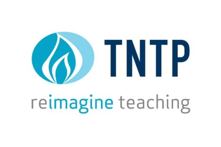 The New Teacher Project includes includes its acronym, slogan, and a blue symbol in its nonprofit logo design.