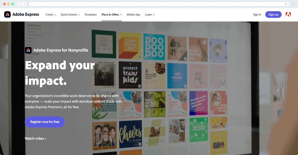 Adobe Express for Nonprofits is a great nonprofit Canva alternative.